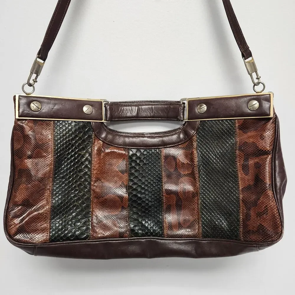 Vintage Geometric Snakeskin Leather Purse